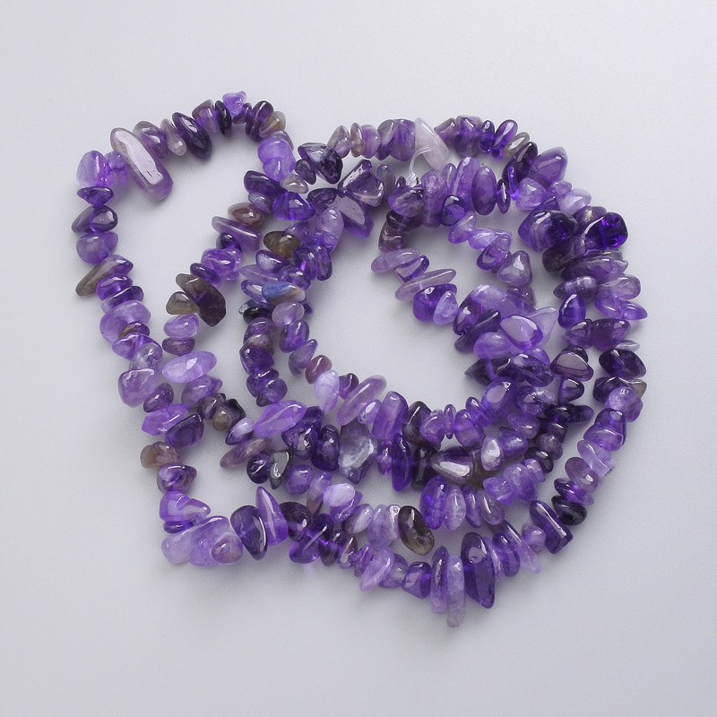 Amethyst Beads, Natural Stone Chips on Fishing Line, Diameter 5-15x3-6mm+/-, Length 78cm+