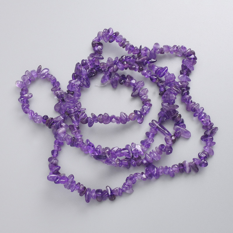 Amethyst Beads, Natural Stone Chips on Fishing Line, Diameter 4-11x2-3.5mm+/-, Length 78cm+