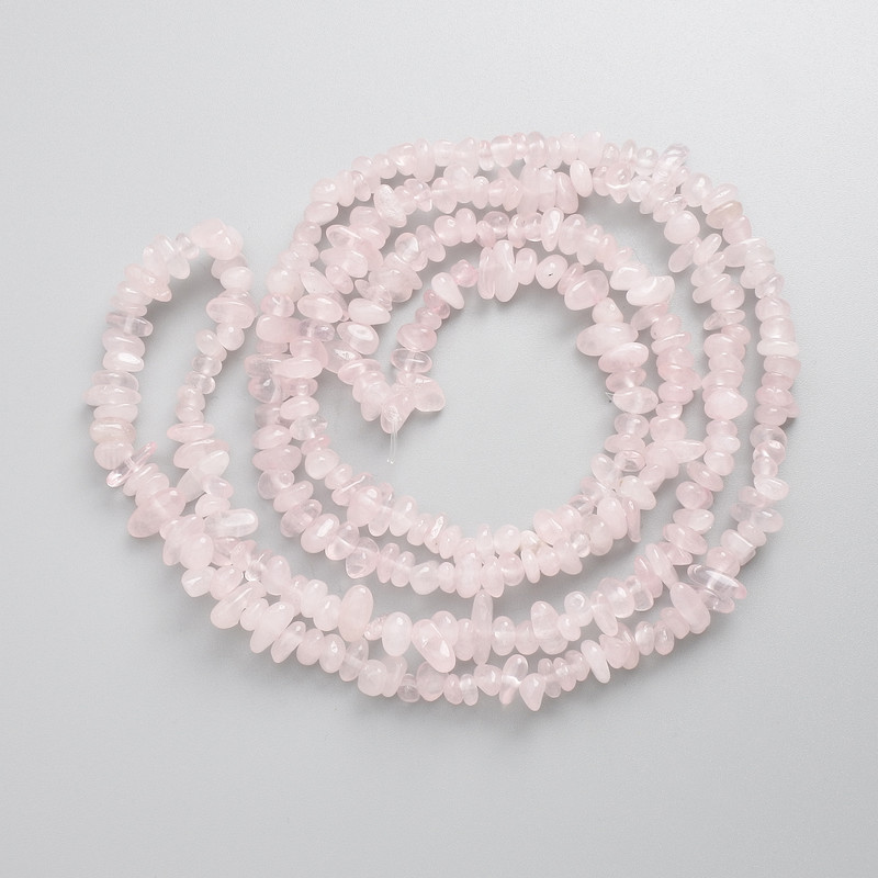 Rose Quartz Beads, Natural Stone Chips on Fishing Line, Diameter 4-8.5x3-4mm+/-, Length 80cm+