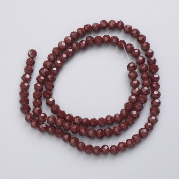 Czech Crystal Beads on Fishing Line, Burgundy Matte Faceted Rondelle, Diameter 3.5x3mm+/-, Length 32cm+