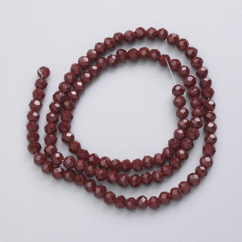 Czech Crystal Beads on Fishing Line, Burgundy Matte Faceted Rondelle, Diameter 3.5x3mm+/-, Length 32cm+