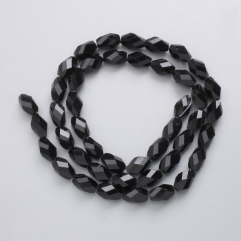 Czech Crystal Beads on Fishing Line, Black Matte Faceted Diamond, Diameter 9x5mm+/-, Length 41cm+