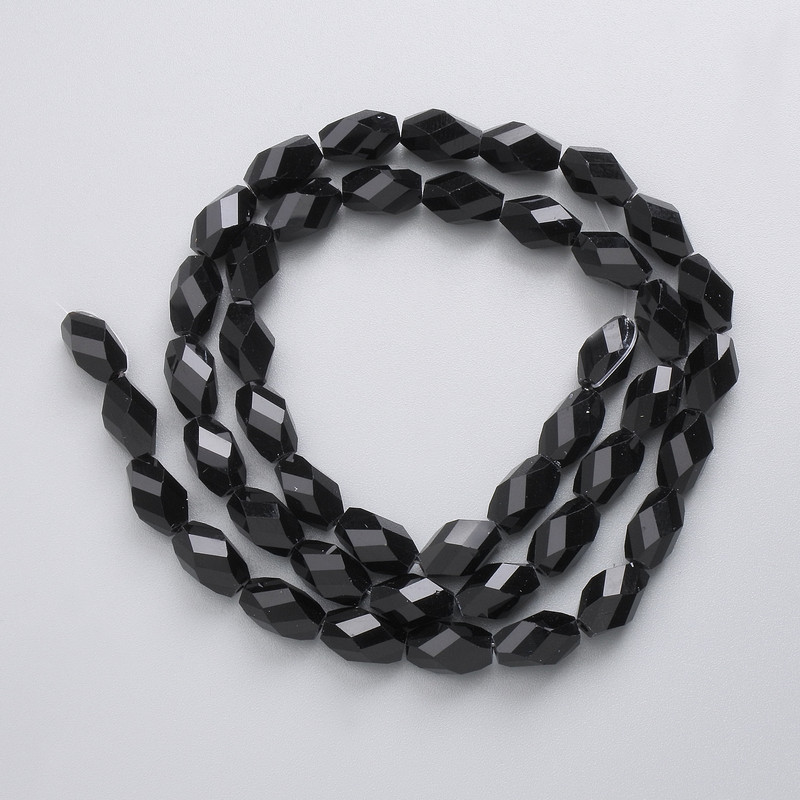 Czech Crystal Beads on Fishing Line, Black Matte Faceted Diamond, Diameter 9x5mm+/-, Length 41cm+