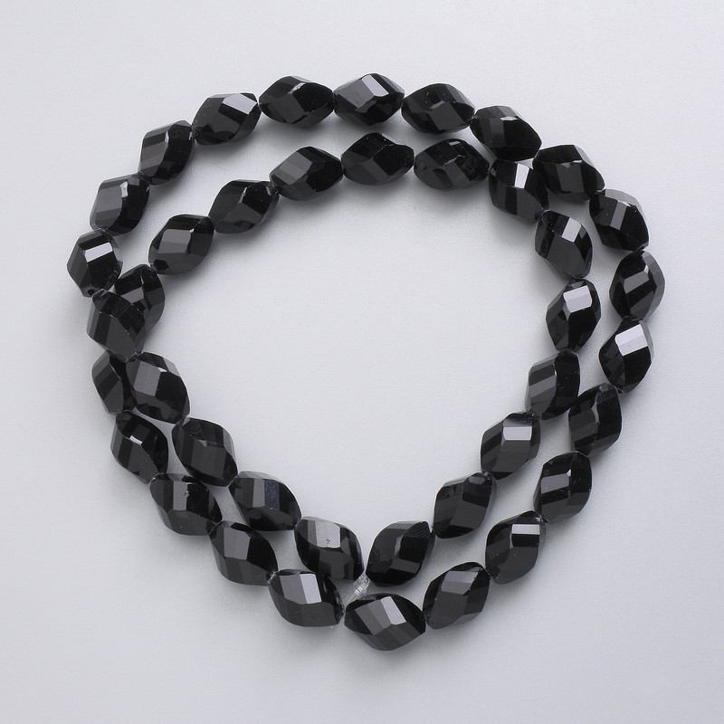 Czech Crystal Beads on Fishing Line, Black Matte Faceted Diamond, Diameter 11x7.5mm+/-, Length 44cm+