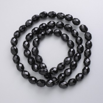 Czech Crystal Beads on Fishing Line, Black Matte Faceted Grain, Diameter 9.5x8mm+/-, Length 56cm+