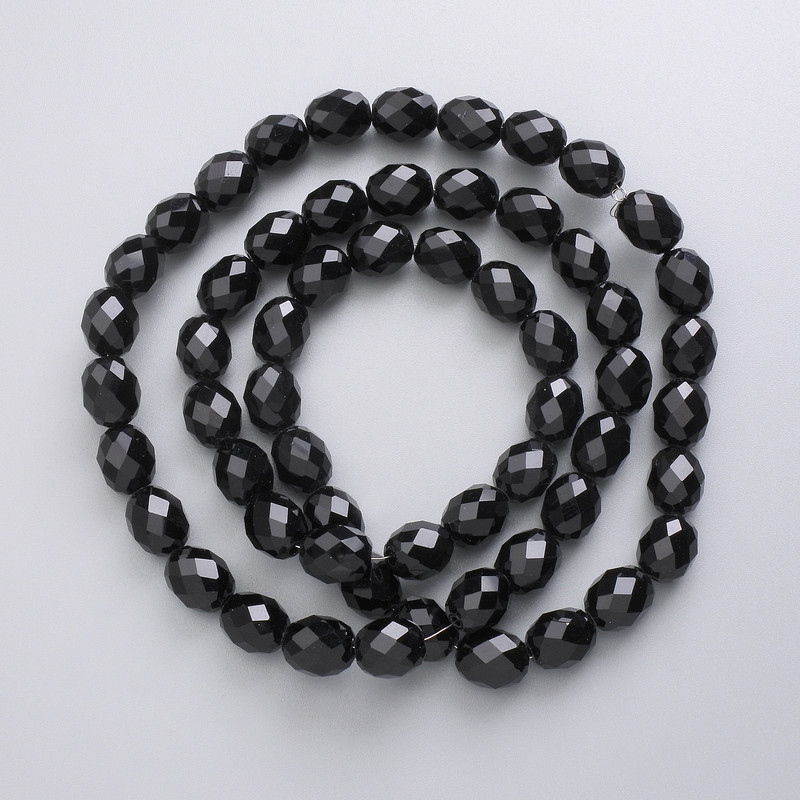 Czech Crystal Beads on Fishing Line, Black Matte Faceted Grain, Diameter 9.5x8mm+/-, Length 56cm+