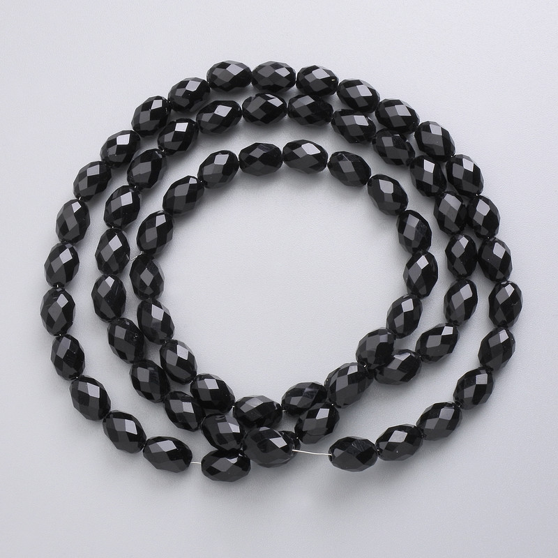 Czech Crystal Beads on thread, black matte faceted grain, diameter 8x6mm +/-, length 56cm +