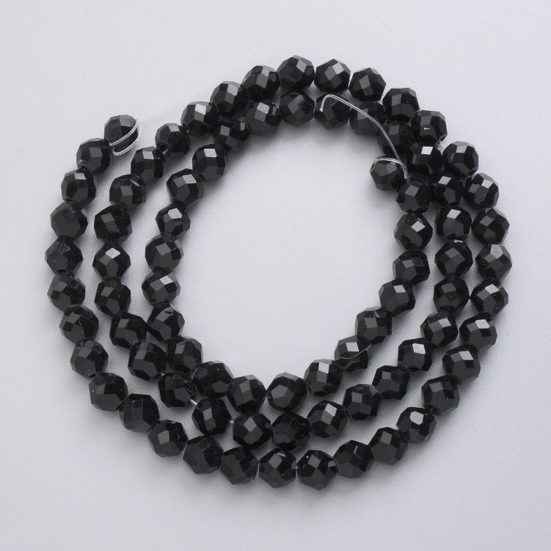 Czech Crystal Beads on thread, black matte faceted ball, diameter 5mm +/-, length 40cm +