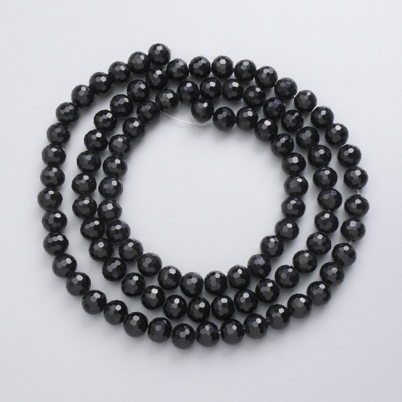 Czech Crystal Beads on thread, black matte faceted ball, diameter 6mm +/-, length 52cm +