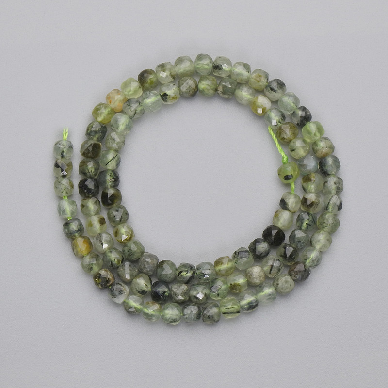 Prehnite Beads Faceted Cube, diameter 4x4mm+/- on thread, length 38cm+