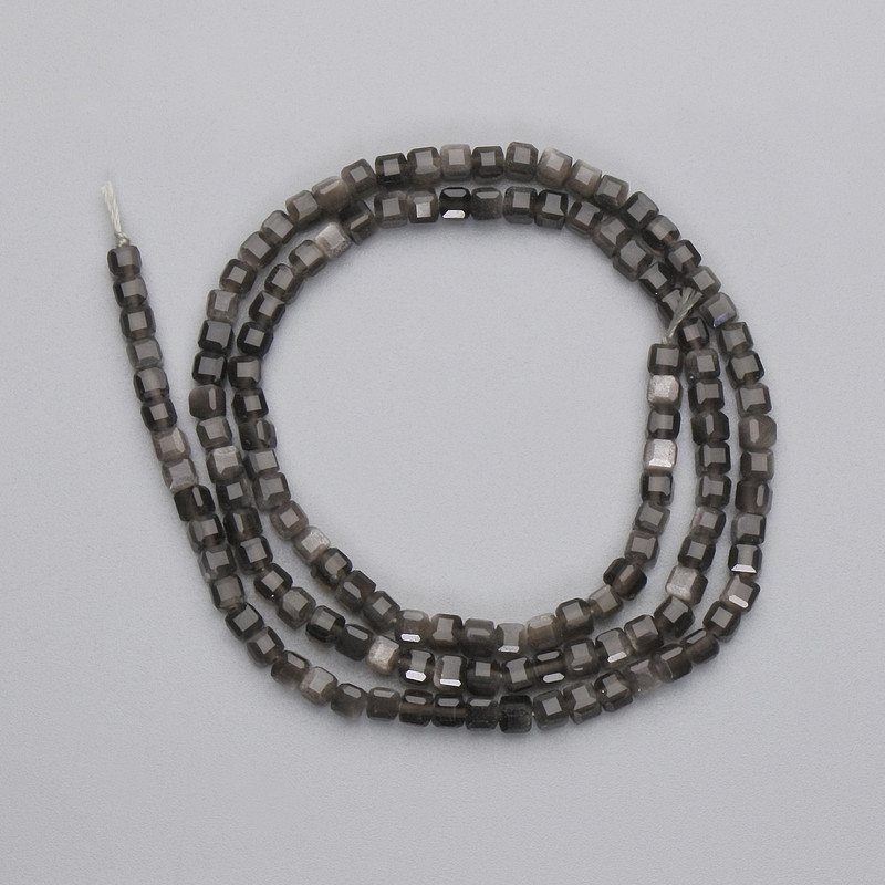 Silver Obsidian Beads Faceted Cube, diameter 3x3mm+/- on thread, length 39cm+