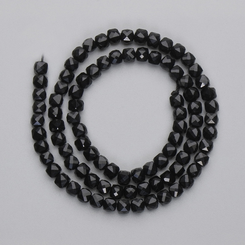 Tourmaline Beads, faceted cube shape, 4x4mm ± on thread, length 37cm+