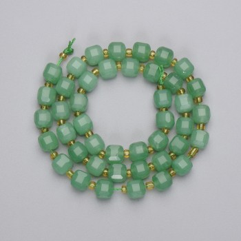 Jade Beads Faceted Cube, diameter 6.5x6.5mm+/- seed beads 3mm+/- on a thread, length 38cm+