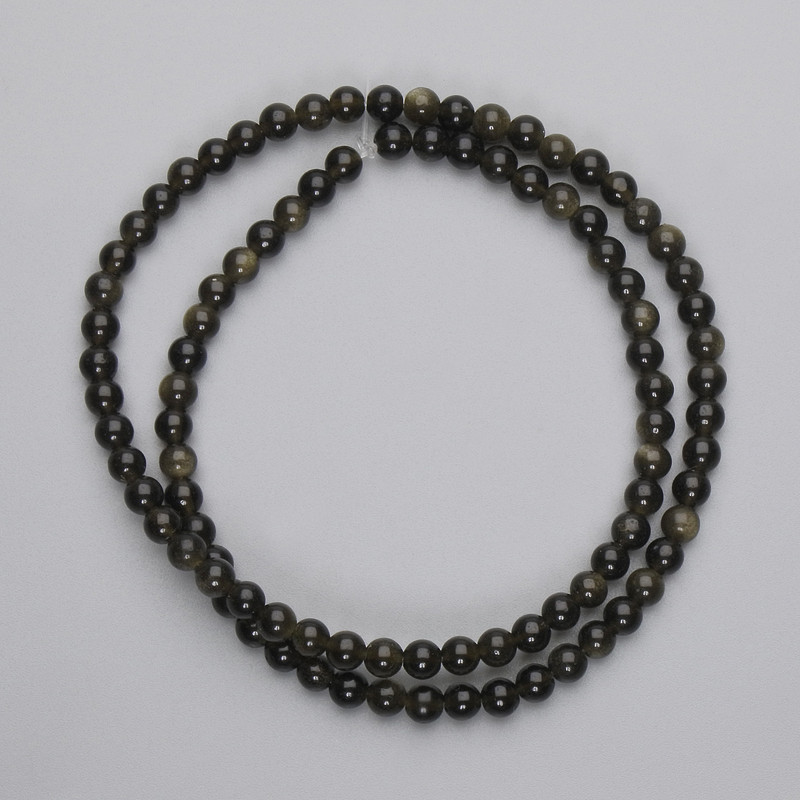 Golden Sheen Obsidian Beads, smooth round, diameter 4mm+/- on a string, length 38cm+