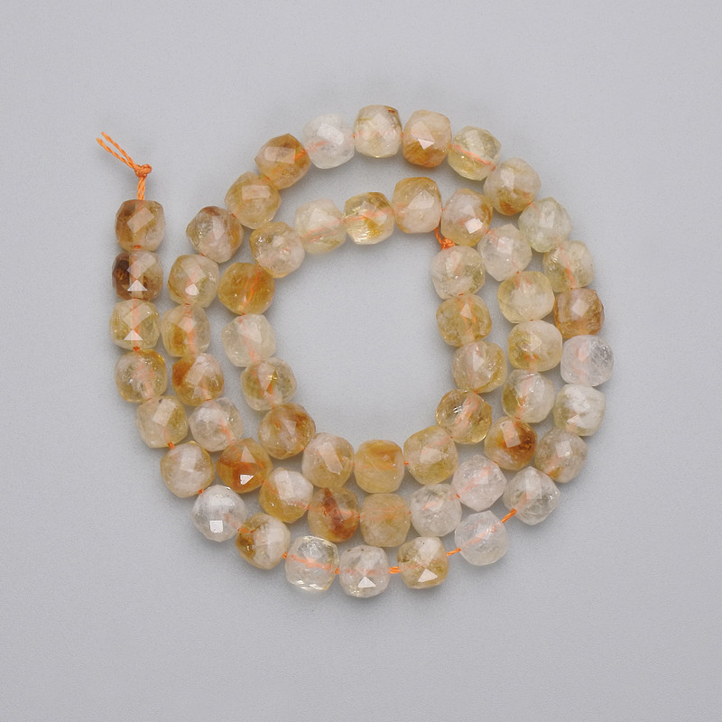 Citrine Beads, faceted cube, diameter 6.5mm+/- on a string, length 38cm+