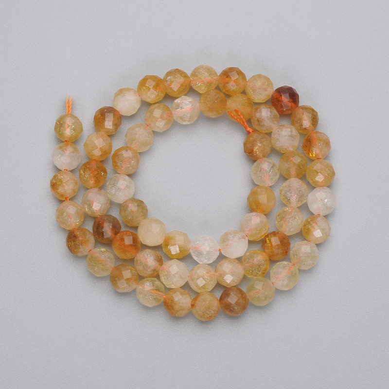 Citrine Beads, faceted round, diameter 6.5mm+/- on a string, length 38cm+
