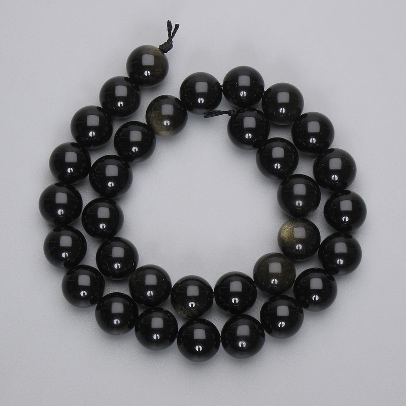 Golden Sheen Obsidian Beads, smooth round, diameter 12mm+/- on a string, length 38cm+