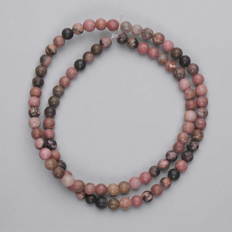 Rhodonite Beads, Smooth Round, Diameter 4-5mm +/-, on Fishing Line, Length 38cm+