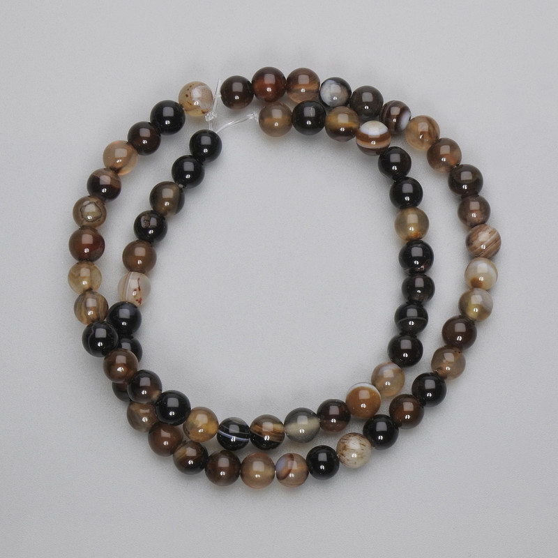 Agate Beads, Smooth Round, Diameter 6mm +/-, on Fishing Line, Length 38cm+