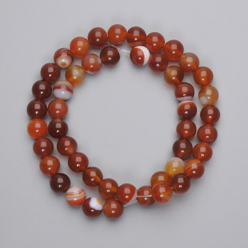 Agate Beads Smooth Ball, Diameter 8mm +/- on Fishing Line, Length 37cm+