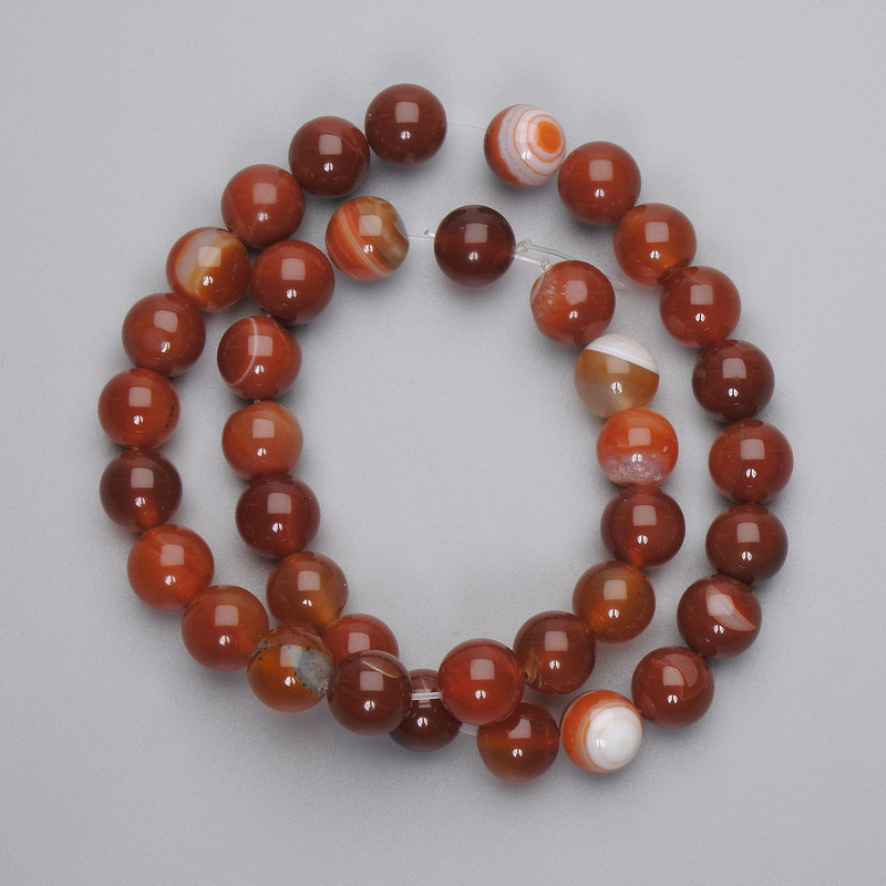 Agate Beads Smooth Ball, Diameter 10mm +/- on Fishing Line, Length 37cm+