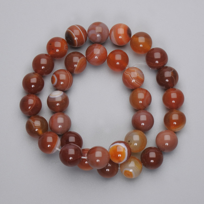 Agate Beads Smooth Ball, Diameter 12mm +/- on Fishing Line, Length 38cm+