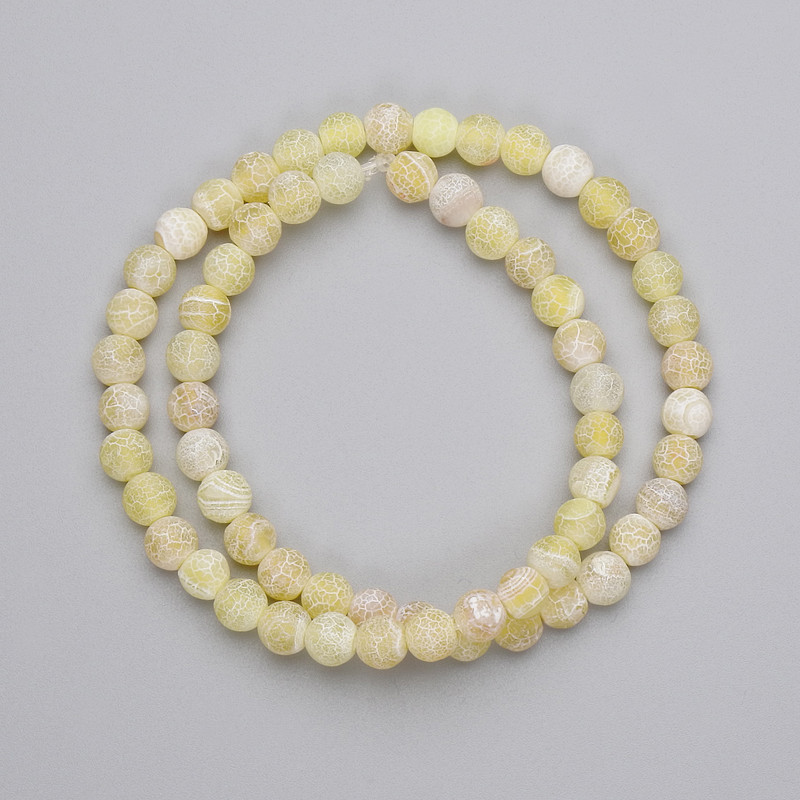 Yellow Frosted Agate Beads Pressed Smooth Ball, Diameter 6mm +/- on Fishing Line, Length 35cm+