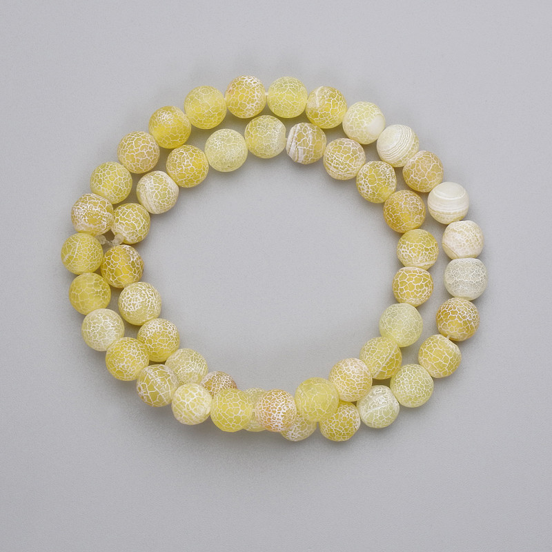 Yellow Frosted Agate Beads Pressed Smooth Ball, Diameter 8mm +/- on Fishing Line, Length 36cm+
