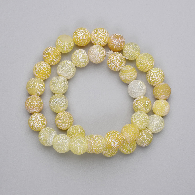 Yellow Frosted Agate Beads Pressed Smooth Ball, Diameter 10mm +/- on Fishing Line, Length 36cm+
