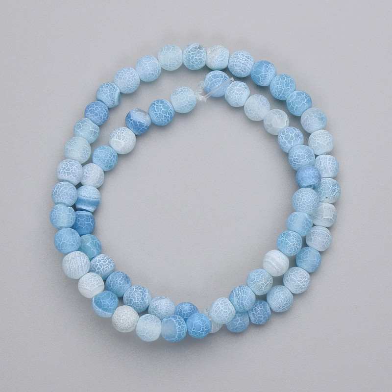 Blue Frosted Agate Beads Pressed Smooth Ball, Diameter 6mm +/- on Fishing Line, Length 35cm+