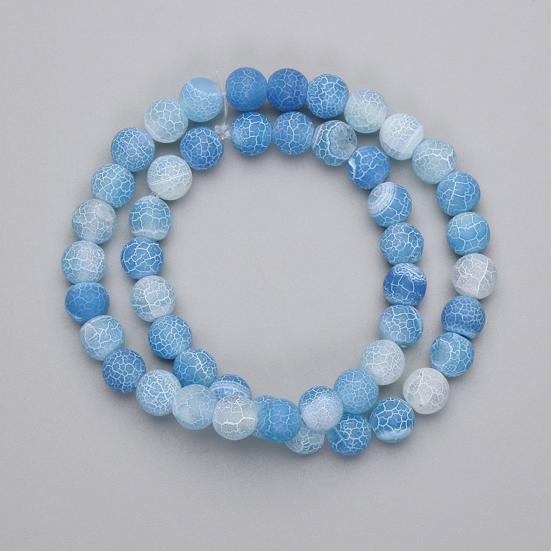 Blue Frosted Agate Beads Pressed Smooth Ball, Diameter 8mm +/- on Fishing Line, Length 35cm+