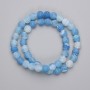 Blue Frosted Agate Beads Pressed Smooth Ball, Diameter 8mm +/- on Fishing Line, Length 35cm+