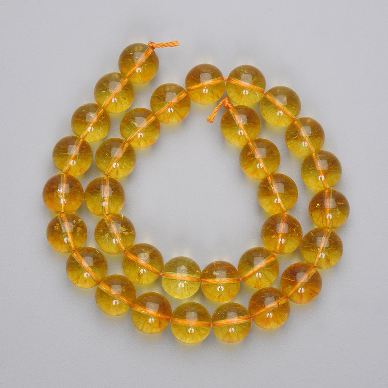Citrine Beads, Pressed Smooth Round, Diameter 12mm+/- on a Thread, Length 37cm+