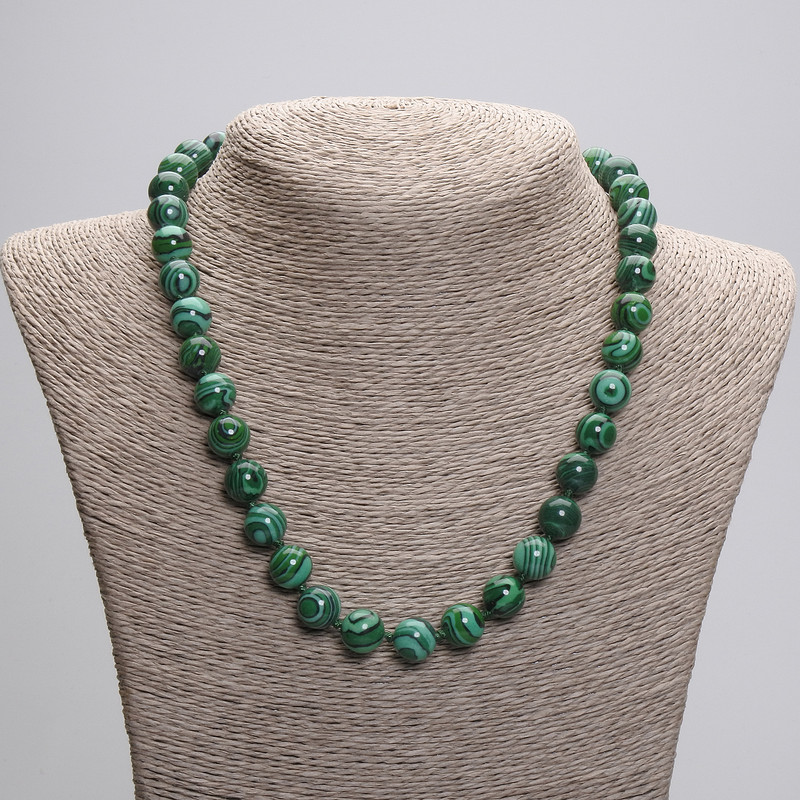 Malachite Necklace, Pressed Smooth Round, Diameter 10mm+/-, Length 45cm+/- with Clasp