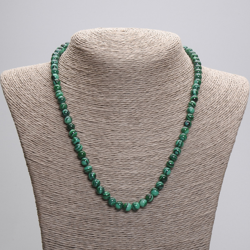 Malachite Necklace, pressed smooth beads, diameter 6mm+/-, length 45cm+/- with clasp