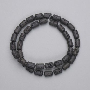 Black Volcanic Lava Beads, Cylinder, Diameter 10x6mm+/- on Fishing Line, Length 38cm+