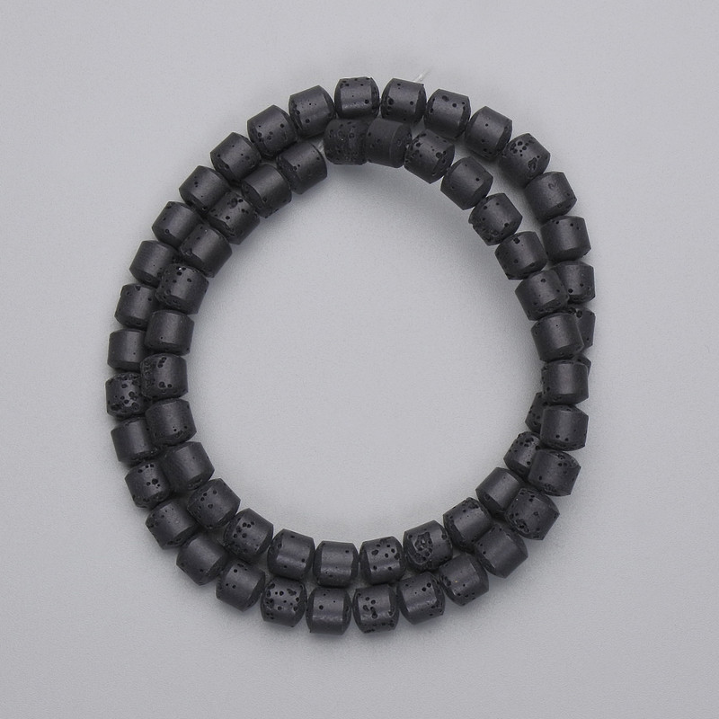 Black Volcanic Lava Beads, cylinder, diameter 6x6mm+/- on fishing line, length 38cm+