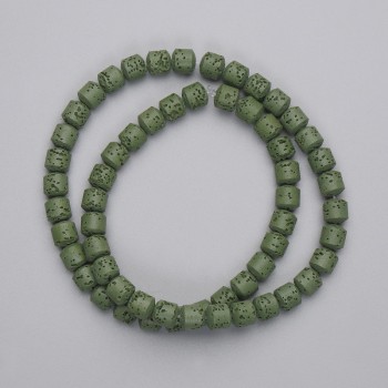 Green Volcanic Lava Beads, cylinder, diameter 6x6mm+/-, on a strand, length 38cm+