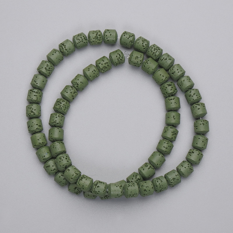 Green Volcanic Lava Beads, cylinder, diameter 6x6mm+/-, on a strand, length 38cm+
