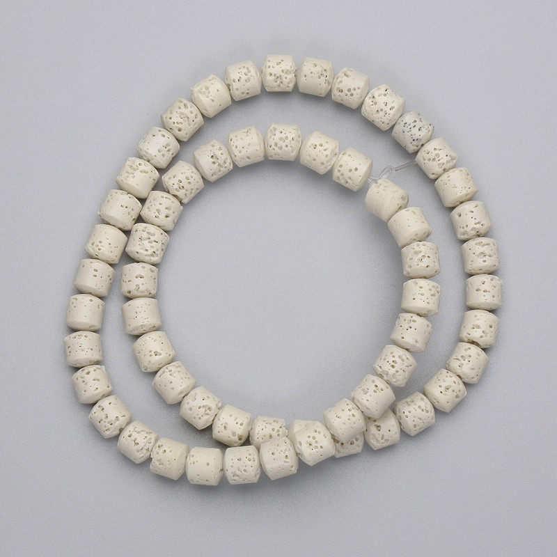 Beige Volcanic Lava Beads, cylinder, diameter 6.5x6.5mm+/-, on a strand, length 38cm+