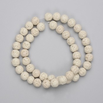 Beige Volcanic Lava Beads, round, diameter 8mm+/-, on a strand, length 38cm+