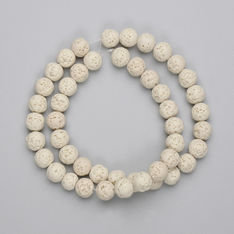 Beige Volcanic Lava Beads, round, diameter 8mm+/-, on a strand, length 38cm+