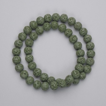 Green Volcanic Lava Beads, round, diameter 8mm+/-, on a strand, length 38cm+