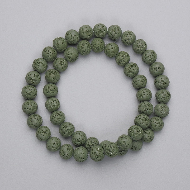Green Volcanic Lava Beads, round, diameter 8mm+/-, on a strand, length 38cm+
