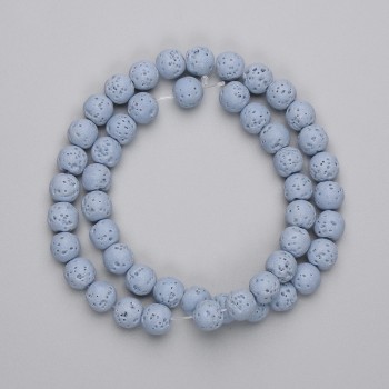 Light Blue Volcanic Lava Beads, round, diameter 8mm+/-, on a strand, length 38cm+