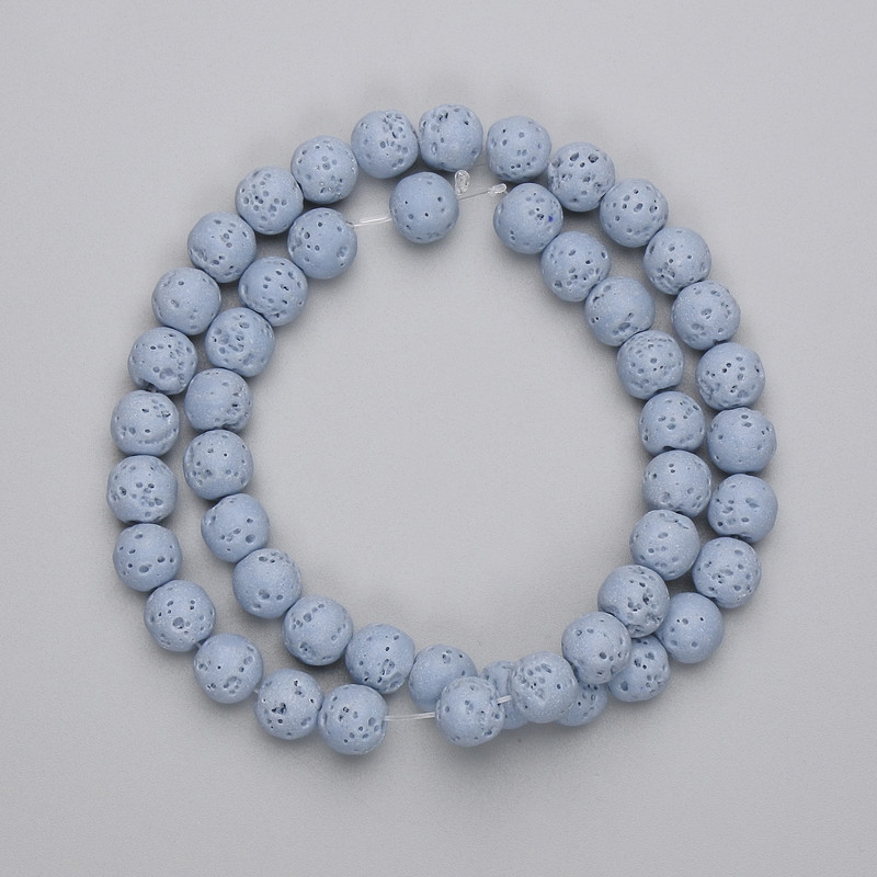 Light Blue Volcanic Lava Beads, round, diameter 8mm+/-, on a strand, length 38cm+