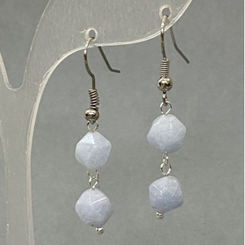 Aquamarine Earrings, natural stone, faceted, diameter 8x7mm+/-, length 40mm+/-, silver-toned metal