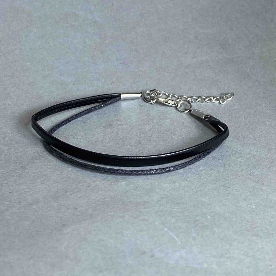 Faux Leather Bracelet, black, length 18cm +5cm extension chain
