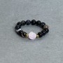 Agate Ring, faceted round bead diameter 4mm+/-, Rose Quartz polyhedron 6x5mm+/-, stretch