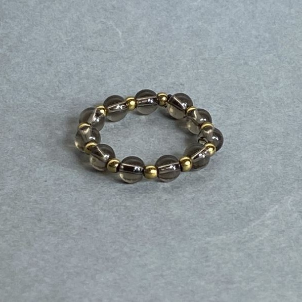 Ring Smoky Quartz smooth round bead, diameter 4mm+- Hematite bead 2mm+- stretch